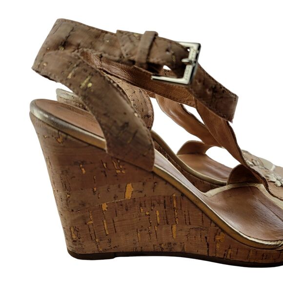 Jack Rogers Willa Tan Wedge Heel Sandals Womens 8.5 M Cork T-Strap Ankle Strap - Picture 2 of 9
